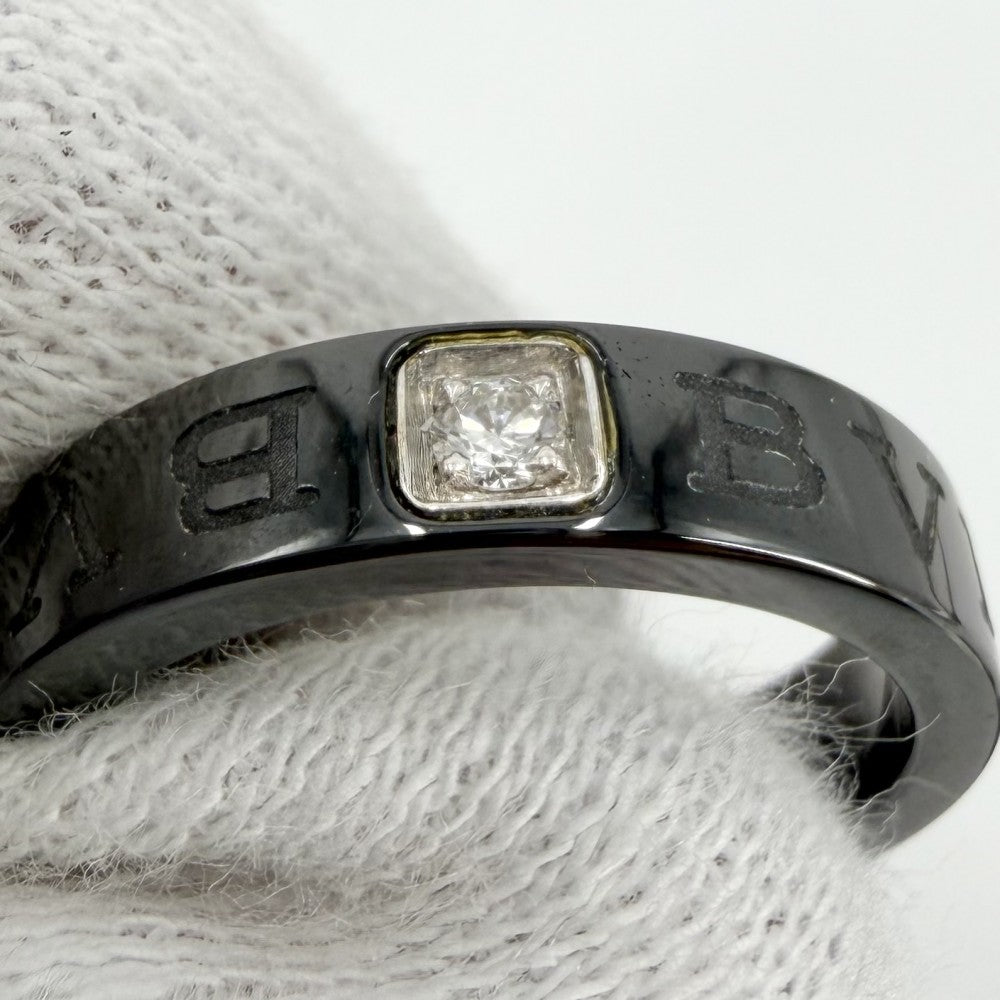 BVLGARI ブルガリ 指輪 リング ブルガリブルガリ ジュエリー アクセサリー Au750 18金WG 54サイズ セラミック K18ホワイトゴールド ダイヤモンド 約13号 ブラック 黒 レディース 約3.2g【中古品】