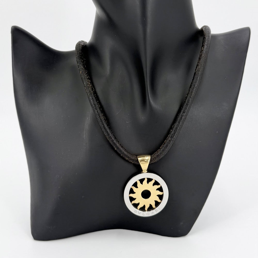 BVLGARI ブルガリ ネックレス トンドクラウン ペンダント アクセサリー K18金YG Au750 K18イエローゴールド ステンレススチール ブラウン 茶 メンズ 約27.4g【中古品】