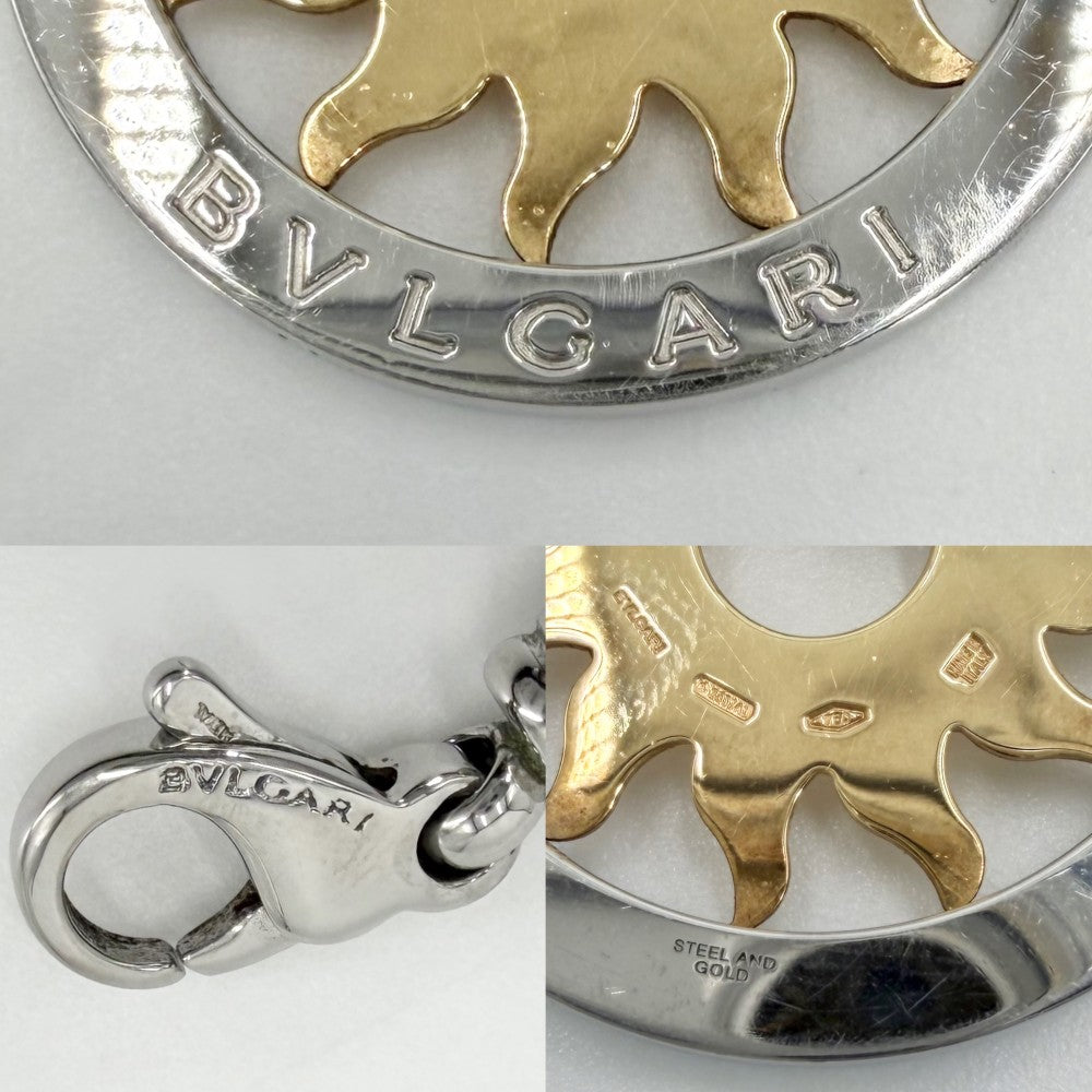 BVLGARI ブルガリ ネックレス トンドクラウン ペンダント アクセサリー K18金YG Au750 K18イエローゴールド ステンレススチール ブラウン 茶 メンズ 約27.4g【中古品】
