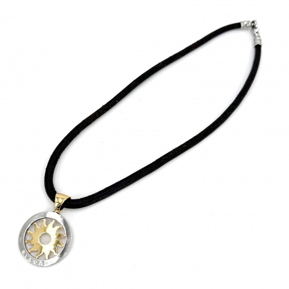 BVLGARI ブルガリ ネックレス トンドクラウン ペンダント アクセサリー K18金YG Au750 K18イエローゴールド ステンレススチール ブラウン 茶 メンズ 約27.4g【中古品】