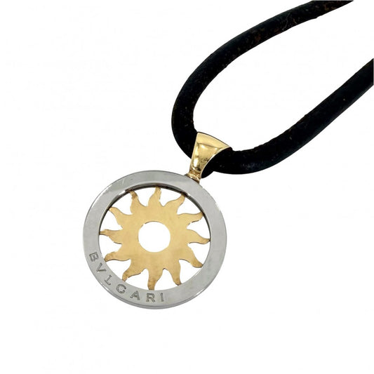 BVLGARI ブルガリ ネックレス トンドクラウン ペンダント アクセサリー K18金YG Au750 K18イエローゴールド ステンレススチール ブラウン 茶 メンズ 約27.4g【中古品】