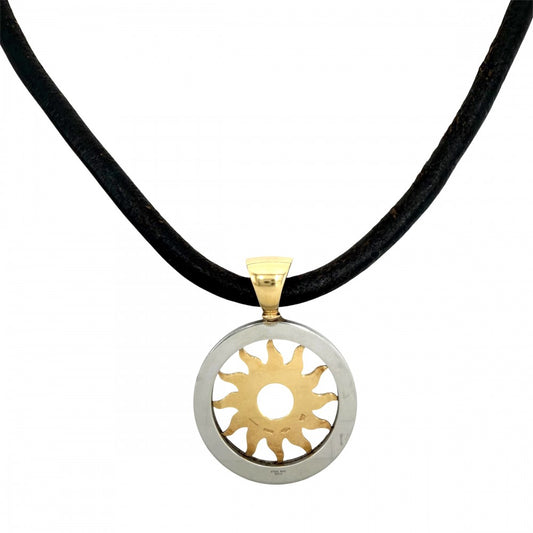 BVLGARI ブルガリ ネックレス トンドクラウン ペンダント アクセサリー K18金YG Au750 K18イエローゴールド ステンレススチール ブラウン 茶 メンズ 約27.4g【中古品】