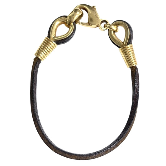 BVLGARI ブルガリ ブレスレット レザーチョーカー ジュエリー アクセサリー Au750 YG 18金 K18イエローゴールド ブラウン 茶 レディース 約13.2g【中古品】