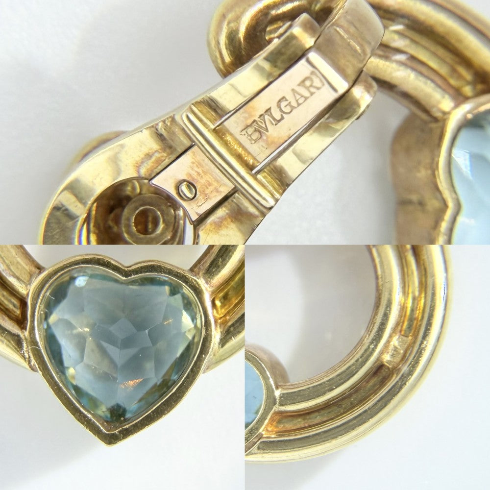 【開店SALE】 BVLGARI ブルガリ イヤリング ハート ラウンド 18金YG 750 ジュエリー アクセサリー K18イエローゴールド カラーストーン ゴールド ブルー 青 レディース 約19.2g【中古品】