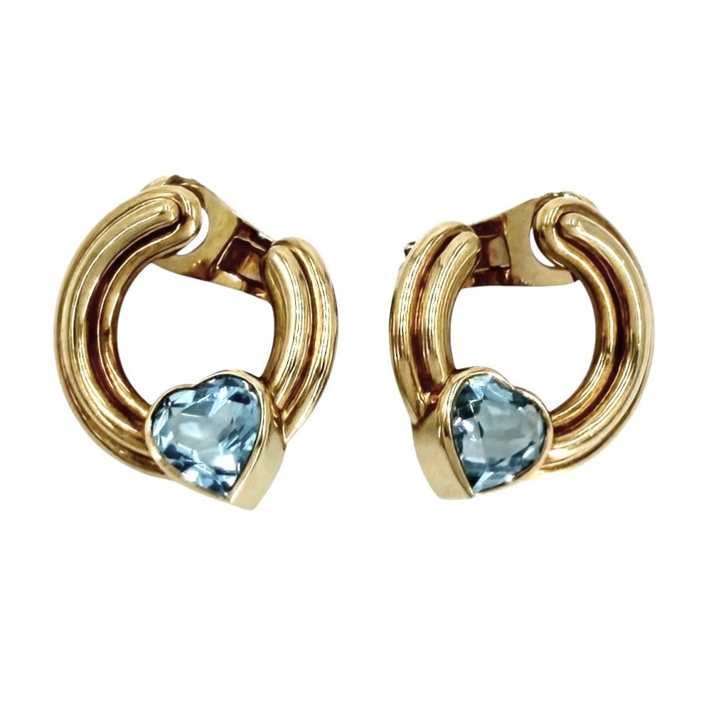 【開店SALE】 BVLGARI ブルガリ イヤリング ハート ラウンド 18金YG 750 ジュエリー アクセサリー K18イエローゴールド カラーストーン ゴールド ブルー 青 レディース 約19.2g【中古品】