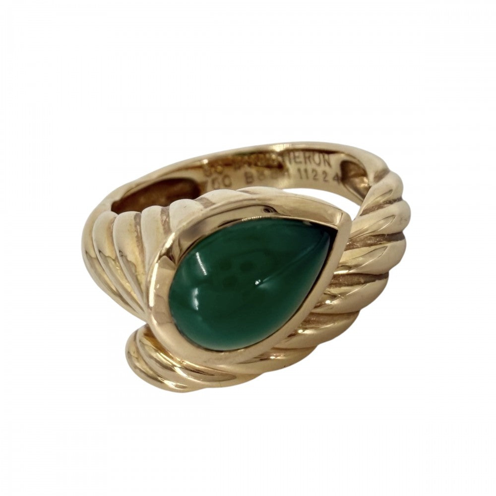 Boucheron ブシュロン 指輪 ツイスト セルパンボエム リング ジュエリー アクセサリー Au750 K18YG K18イエローゴールド グリーンカルセドニー 約9.5号 レディース 約7.2g【中古品】