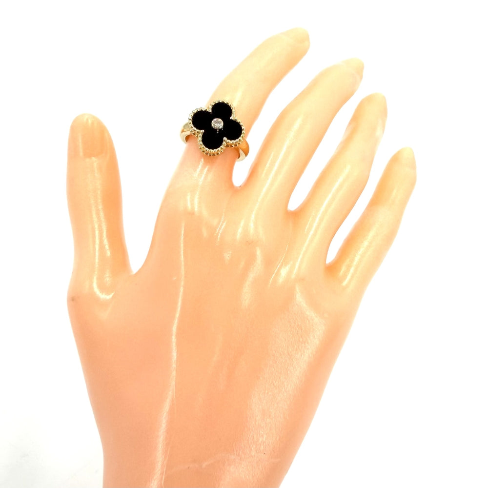 Van Cleef & Arpels ヴァンクリーフ＆アーペル 指輪 ヴィンテージアルハンブラ リング 48 ジュエリー アクセサリー K18イエローゴールド オニキス 約8号 VCARA41049 ブラック 黒 レディース 約6.9g【中古品】