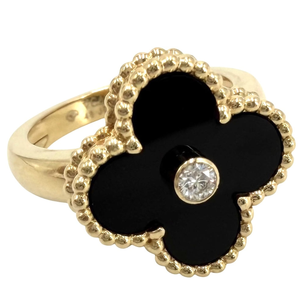 Van Cleef & Arpels ヴァンクリーフ＆アーペル 指輪 ヴィンテージアルハンブラ リング 48 ジュエリー アクセサリー K18イエローゴールド オニキス 約8号 VCARA41049 ブラック 黒 レディース 約6.9g【中古品】