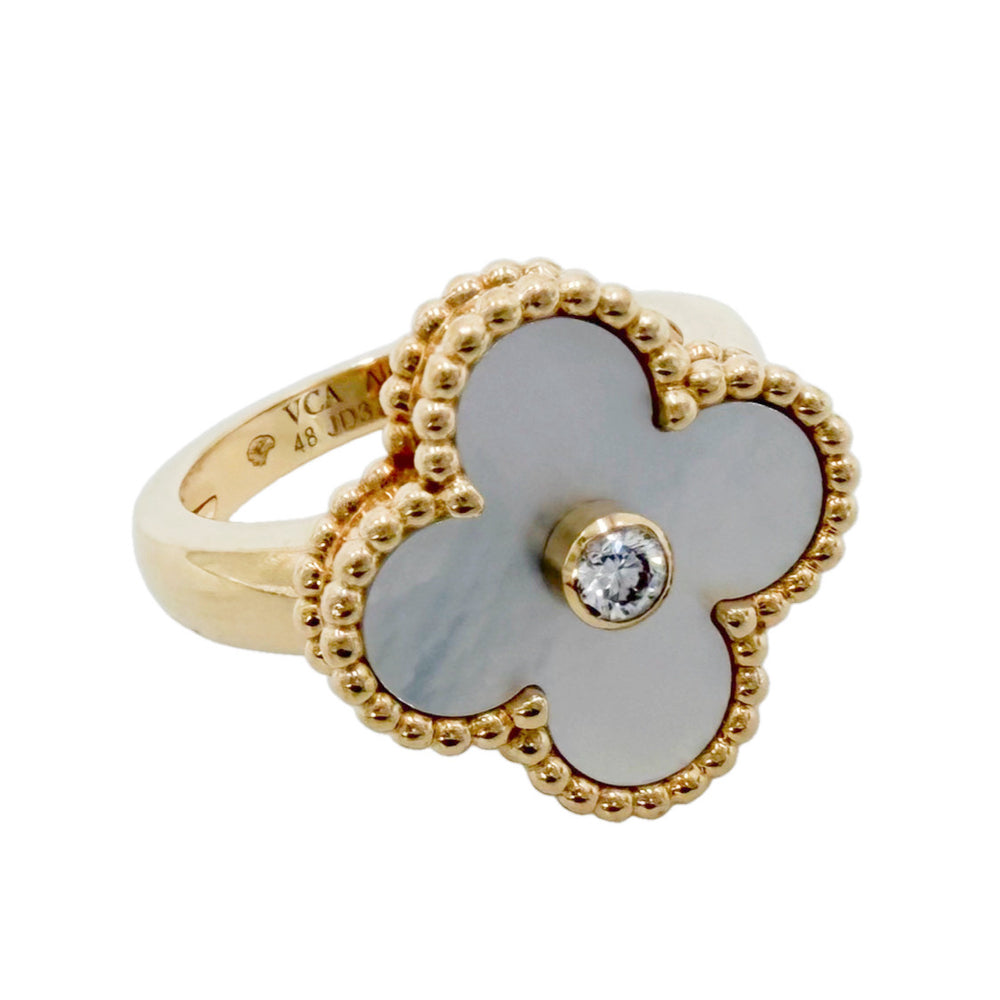 Van Cleef & Arpels ヴァンクリーフ＆アーペル 指輪 ヴィンテージアルハンブラ ジュエリー アクセサリー 46 K18イエローゴールド マザーオブパール 約8号 VCARA41148 レディース 約6.7g【中古品】