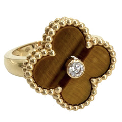 Van Cleef & Arpels ヴァンクリーフ＆アーペル 指輪 ヴィンテージアルハンブラ リング 48 K18イエローゴールド タイガーアイ 約8号 VCARD40948 ブラウン 茶 レディース 約6.7g【中古品】