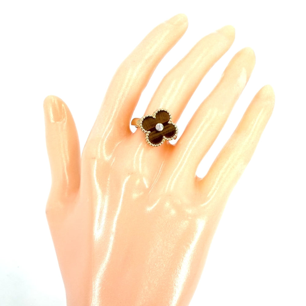 Van Cleef & Arpels ヴァンクリーフ＆アーペル 指輪 ヴィンテージアルハンブラ リング 48 K18イエローゴールド タイガーアイ 約8号 VCARD40948 ブラウン 茶 レディース 約6.7g【中古品】