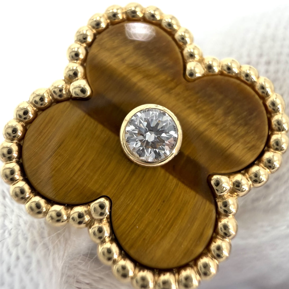 Van Cleef & Arpels ヴァンクリーフ＆アーペル 指輪 ヴィンテージアルハンブラ リング 48 K18イエローゴールド タイガーアイ 約8号 VCARD40948 ブラウン 茶 レディース 約6.7g【中古品】