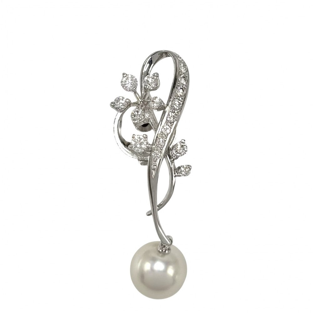 TASAKI タサキ ブローチ スイング ジュエリー アクセサリー 真珠 18金WG Au750 K18ホワイトゴールド ダイヤモンド0.40ct レディース 約5.6g【中古品】