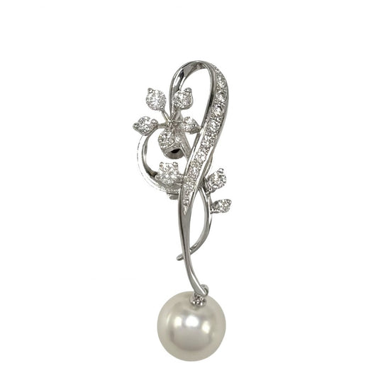 TASAKI タサキ ブローチ スイング ジュエリー アクセサリー 真珠 18金WG Au750 K18ホワイトゴールド ダイヤモンド0.40ct レディース 約5.6g【中古品】
