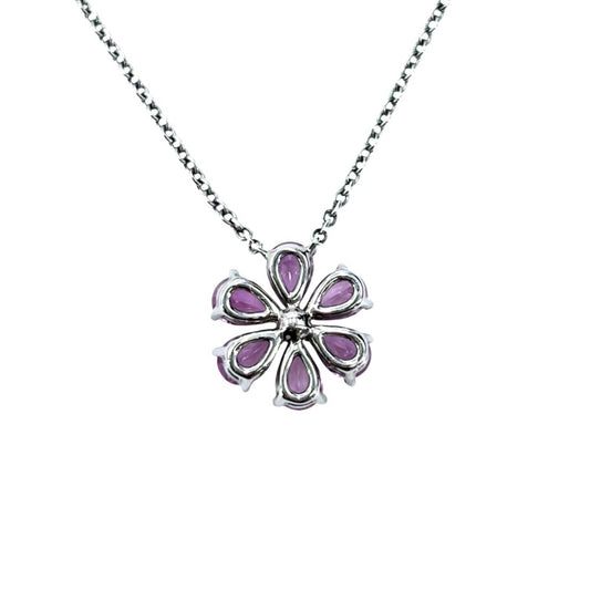 HARRY WINSTON ハリーウィンストン ネックレス フォーゲット ミー ノット ペンダント フラワー ジュエリー アクセサリー Pt950プラチナ ダイヤモンド約0.04ct PEPSPRFFLRFMN ピンク レディース 約4.3g【中古品】