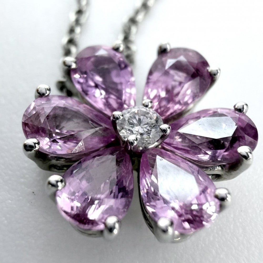 HARRY WINSTON ハリーウィンストン ネックレス フォーゲット ミー ノット ペンダント フラワー ジュエリー アクセサリー Pt950プラチナ ダイヤモンド約0.04ct PEPSPRFFLRFMN ピンク レディース 約4.3g【中古品】