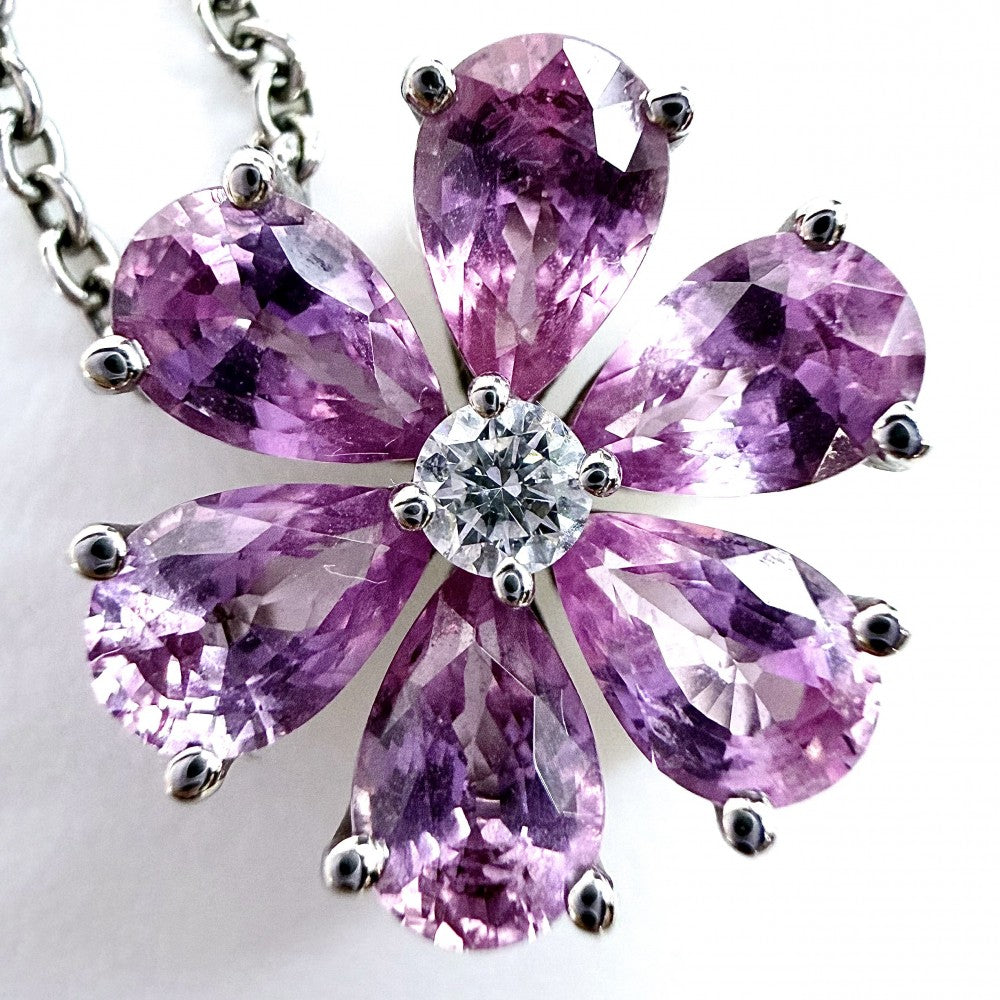 HARRY WINSTON ハリーウィンストン ネックレス フォーゲット ミー ノット ペンダント フラワー ジュエリー アクセサリー Pt950プラチナ ダイヤモンド約0.04ct PEPSPRFFLRFMN ピンク レディース 約4.3g【中古品】