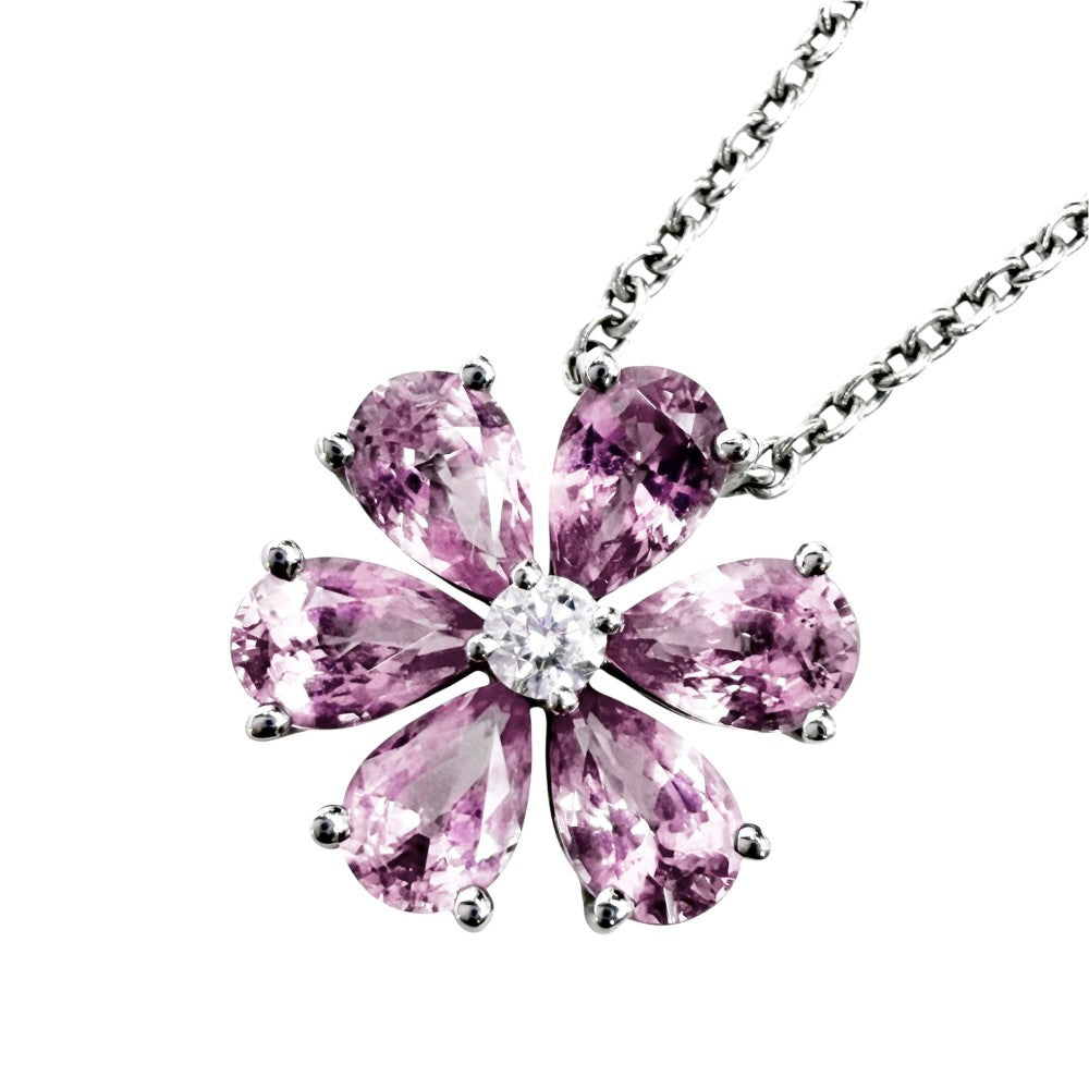 HARRY WINSTON ハリーウィンストン ネックレス フォーゲット ミー ノット ペンダント フラワー ジュエリー アクセサリー Pt950プラチナ ダイヤモンド約0.04ct PEPSPRFFLRFMN ピンク レディース 約4.3g【中古品】