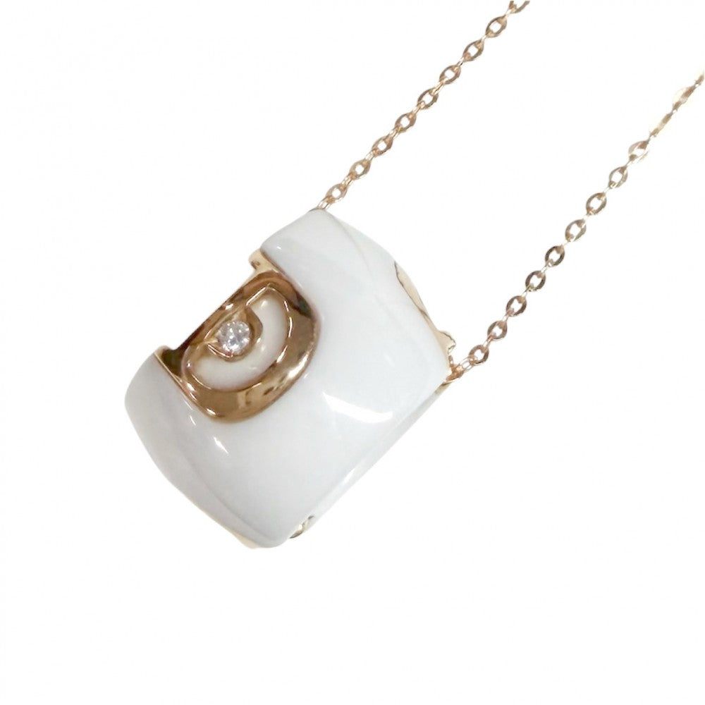 【開店SALE】 Damiani ダミアーニ ネックレス Dアイコン ペンダント ジュエリー アクセサリー Au750 18金PG K18ピンクゴールド セラミック ダイヤモンド 20045905 ホワイト 白 ゴールド金具 レディース 約7.7g【中古品】