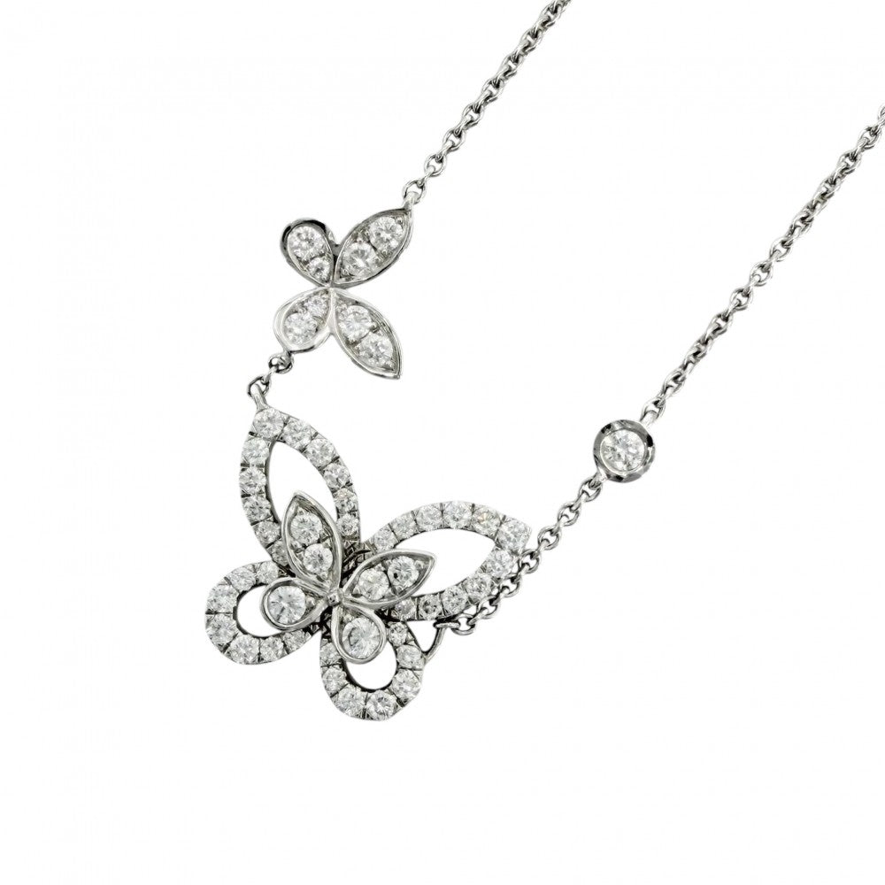 【開店SALE】 GRAFF グラフ ネックレス ダブル バタフライ シルエット ペンダント ジュエリー アクセサリー 18金WG Au750 K18ホワイトゴールド ダイヤモンド0.53ct レディース 約5.1g【中古品】