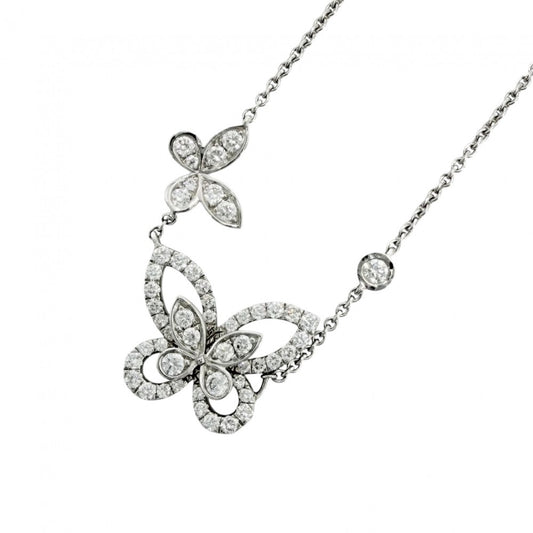 【開店SALE】 GRAFF グラフ ネックレス ダブル バタフライ シルエット ペンダント ジュエリー アクセサリー 18金WG Au750 K18ホワイトゴールド ダイヤモンド0.53ct レディース 約5.1g【中古品】