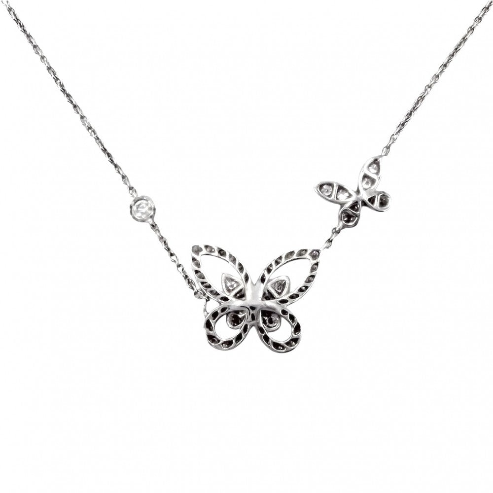 【開店SALE】 GRAFF グラフ ネックレス ダブル バタフライ シルエット ペンダント ジュエリー アクセサリー 18金WG Au750 K18ホワイトゴールド ダイヤモンド0.53ct レディース 約5.1g【中古品】
