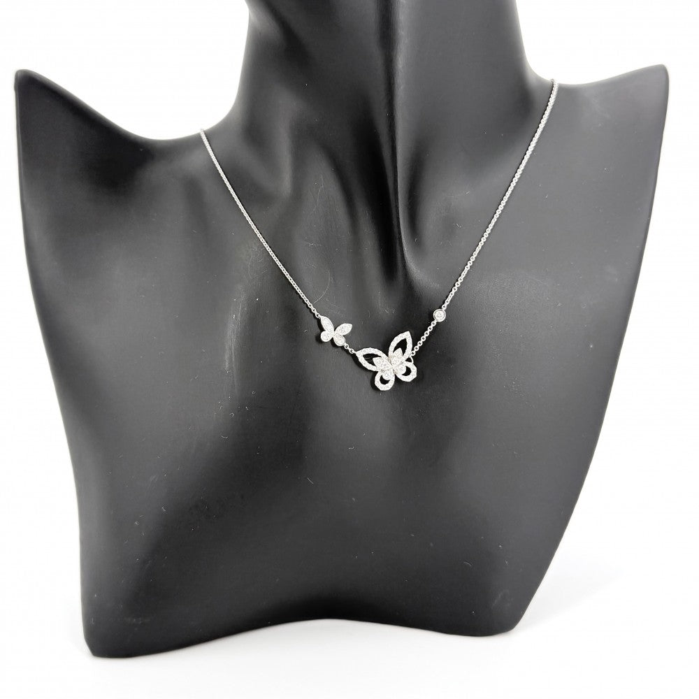 【開店SALE】 GRAFF グラフ ネックレス ダブル バタフライ シルエット ペンダント ジュエリー アクセサリー 18金WG Au750 K18ホワイトゴールド ダイヤモンド0.53ct レディース 約5.1g【中古品】