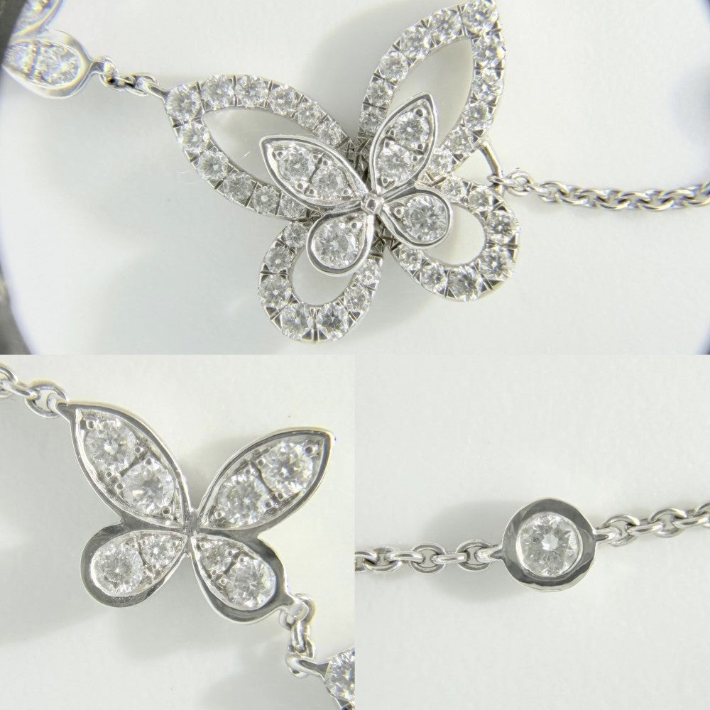 【開店SALE】 GRAFF グラフ ネックレス ダブル バタフライ シルエット ペンダント ジュエリー アクセサリー 18金WG Au750 K18ホワイトゴールド ダイヤモンド0.53ct レディース 約5.1g【中古品】