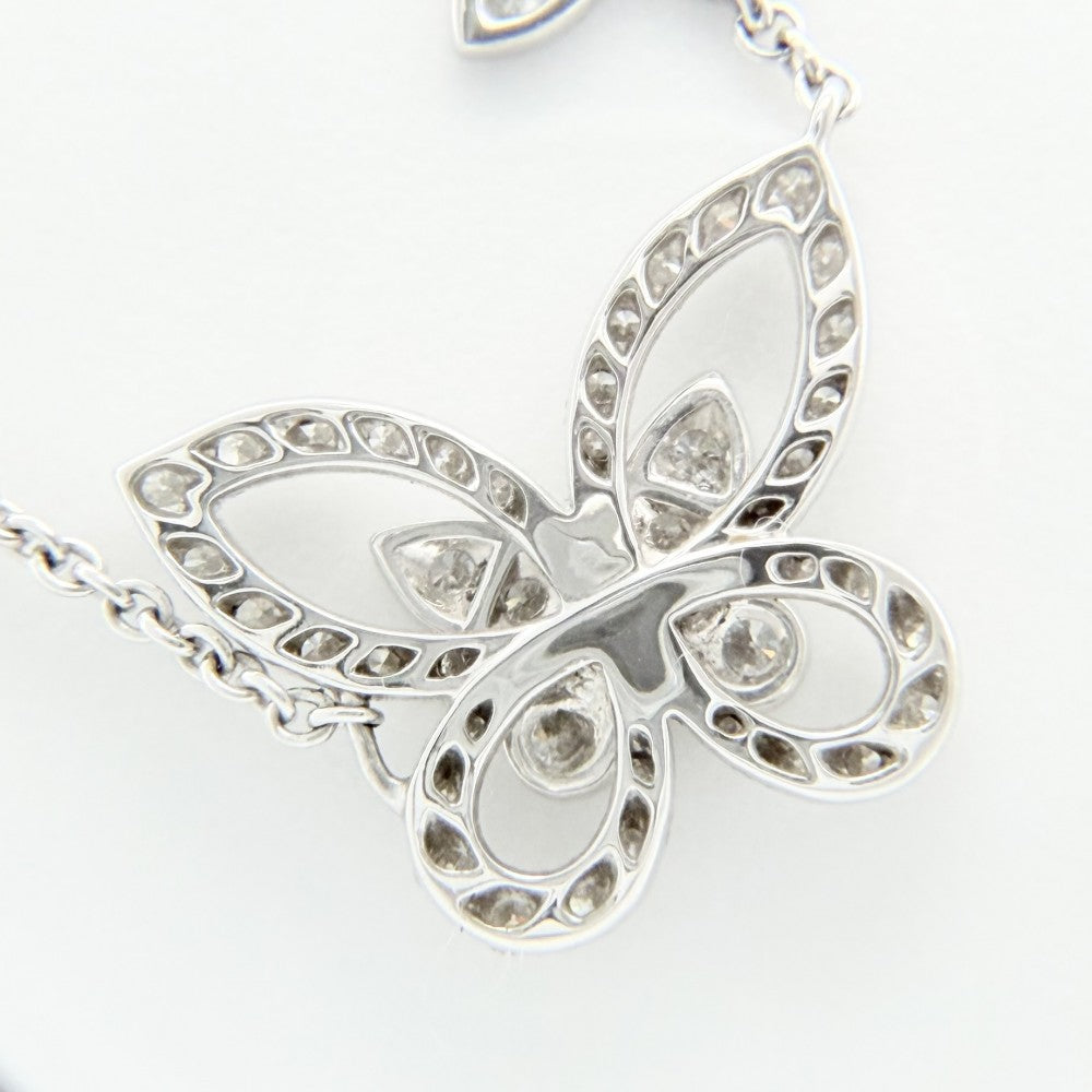 【開店SALE】 GRAFF グラフ ネックレス ダブル バタフライ シルエット ペンダント ジュエリー アクセサリー 18金WG Au750 K18ホワイトゴールド ダイヤモンド0.53ct レディース 約5.1g【中古品】