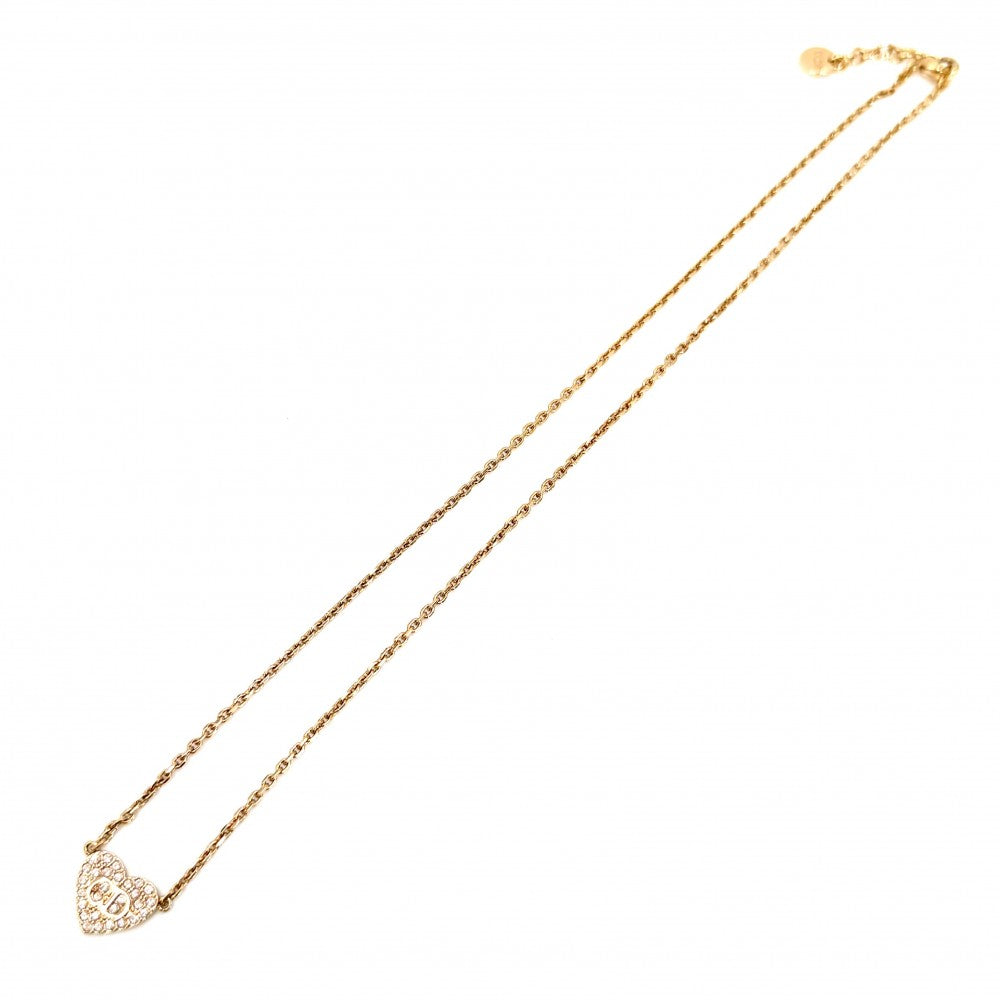 Dior ディオール ネックレス Clair D Lune ハート アクセサリー ペンダント クリスタル メタル ピンクゴールド レディース 約4.8g【中古品】