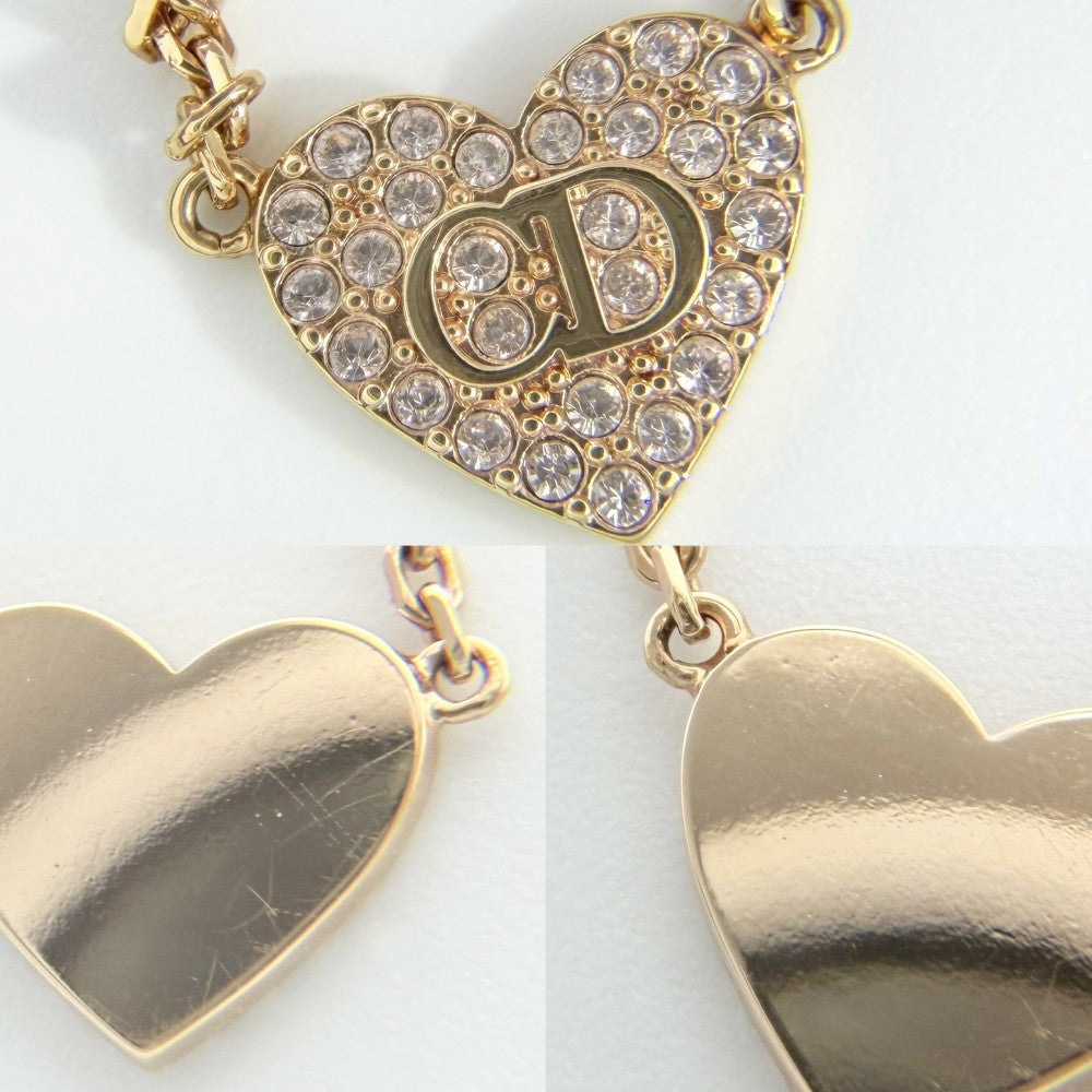 Dior ディオール ネックレス Clair D Lune ハート アクセサリー ペンダント クリスタル メタル ピンクゴールド レディース 約4.8g【中古品】