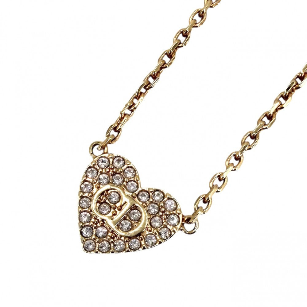 Dior ディオール ネックレス Clair D Lune ハート アクセサリー ペンダント クリスタル メタル ピンクゴールド レディース 約4.8g【中古品】