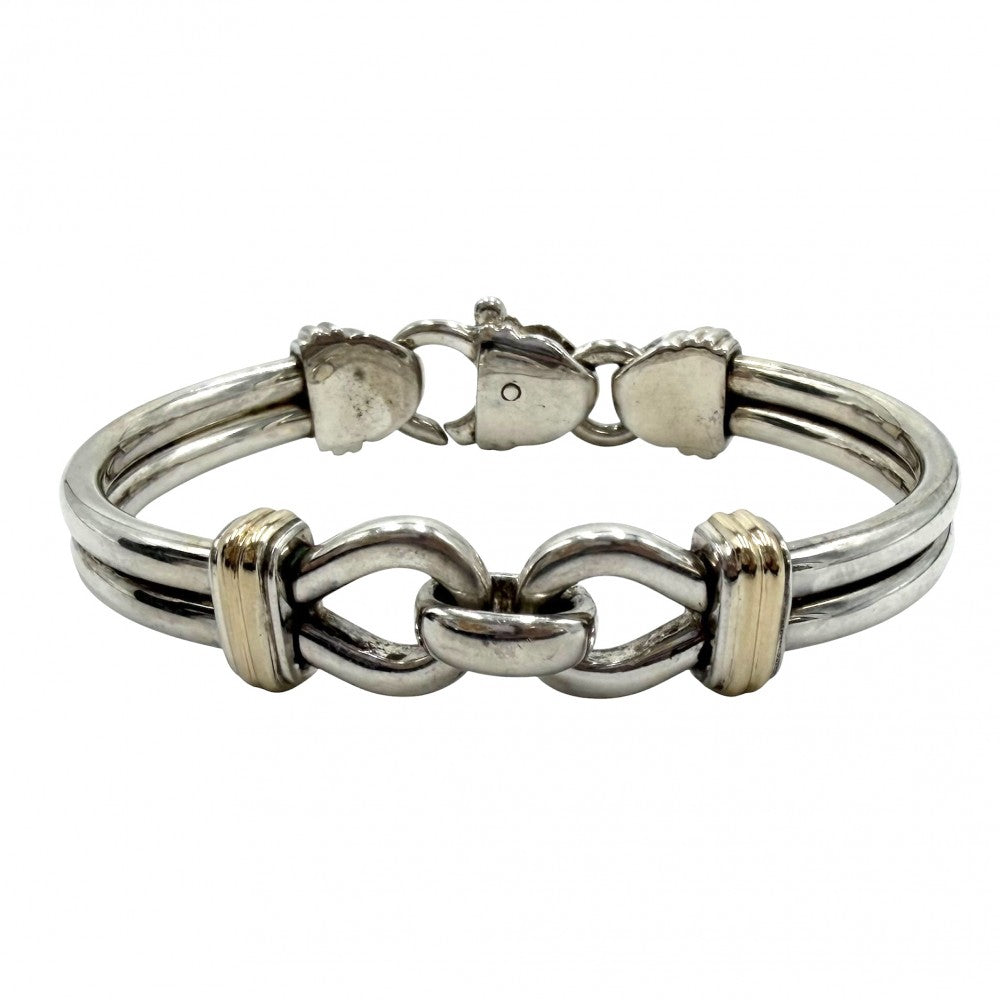 TIFFANY&Co. ティファニー バングル ダブルループ コンビ ブレスレット ジュエリー アクセサリー 18金YG Au750 シルバー925 K18イエローゴールド メンズ 約43.3g【中古品】
