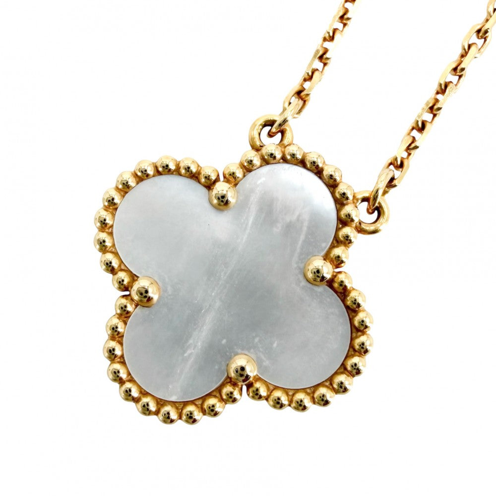 Van Cleef & Arpels ヴァンクリーフ＆アーペル ネックレス ヴィンテージアルハンブラ ジュエリー アクセサリー Au750 18金YG K18イエローゴールド マザーオブパール VCARA45900 ホワイト 白 レディース 約5.1g【中古品】