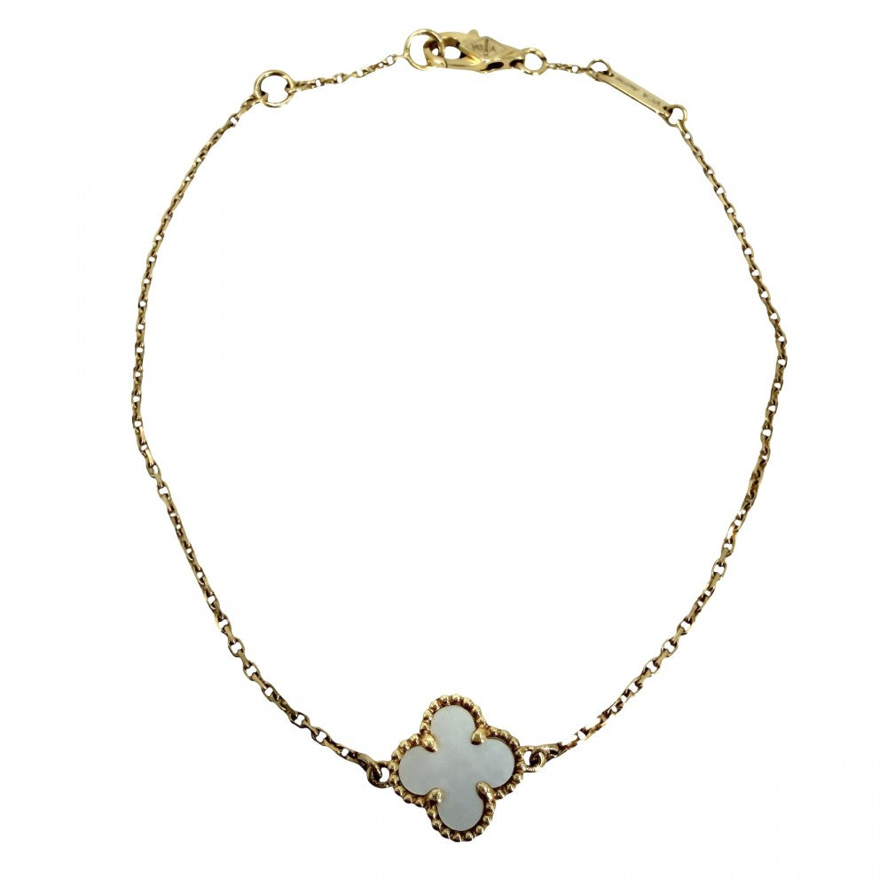Van Cleef & Arpels ヴァンクリーフ＆アーペル ブレスレット スウィートアルハンブラ アクセサリー ジュエリー 18金YG Au750 K18イエローゴールド マザーオブパール VCARF68800 ホワイト 白 ゴールド金具 レディース 約1.9g【中古品】