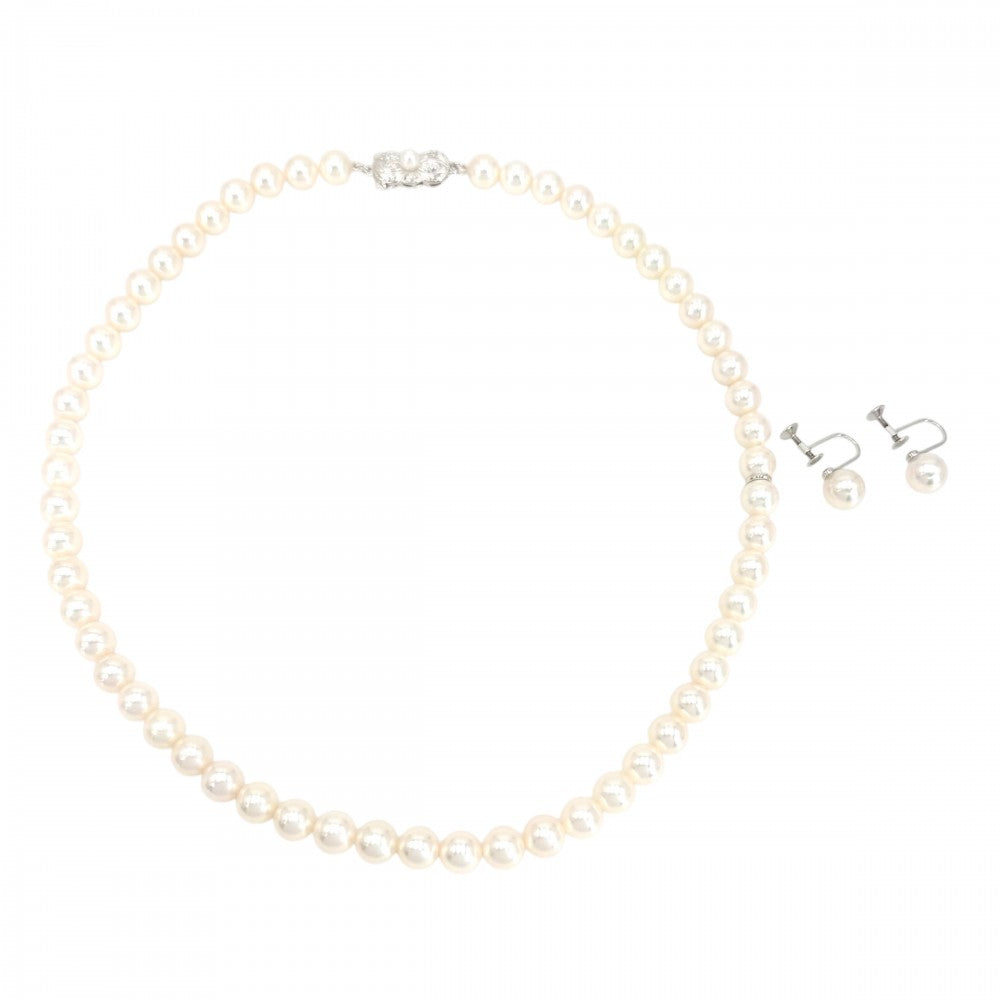 MIKIMOTO ミキモト ネックレス イヤリングセット ジュエリー アクセサリー 真珠 Au750 18金WG シルバー925 K18ホワイトゴールド(イヤリング) パール0.6mm シルバー金具 レディース 約33.1/2.5g【中古品】