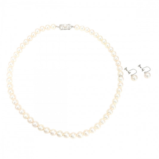 MIKIMOTO ミキモト ネックレス イヤリングセット ジュエリー アクセサリー 真珠 Au750 18金WG シルバー925 K18ホワイトゴールド(イヤリング) パール0.6mm シルバー金具 レディース 約33.1/2.5g【中古品】