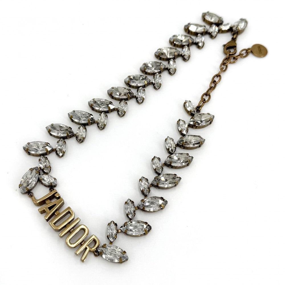 Dior ディオール チョーカー J’ADIOR ネックレス アクセサリー 小物 ラインストーン アンティークゴールド レディース 約36.3g【中古品】