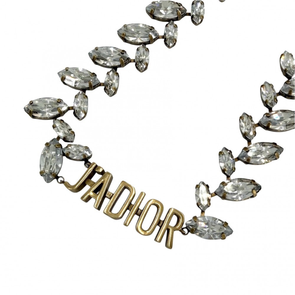 Dior ディオール チョーカー J’ADIOR ネックレス アクセサリー 小物 ラインストーン アンティークゴールド レディース 約36.3g【中古品】