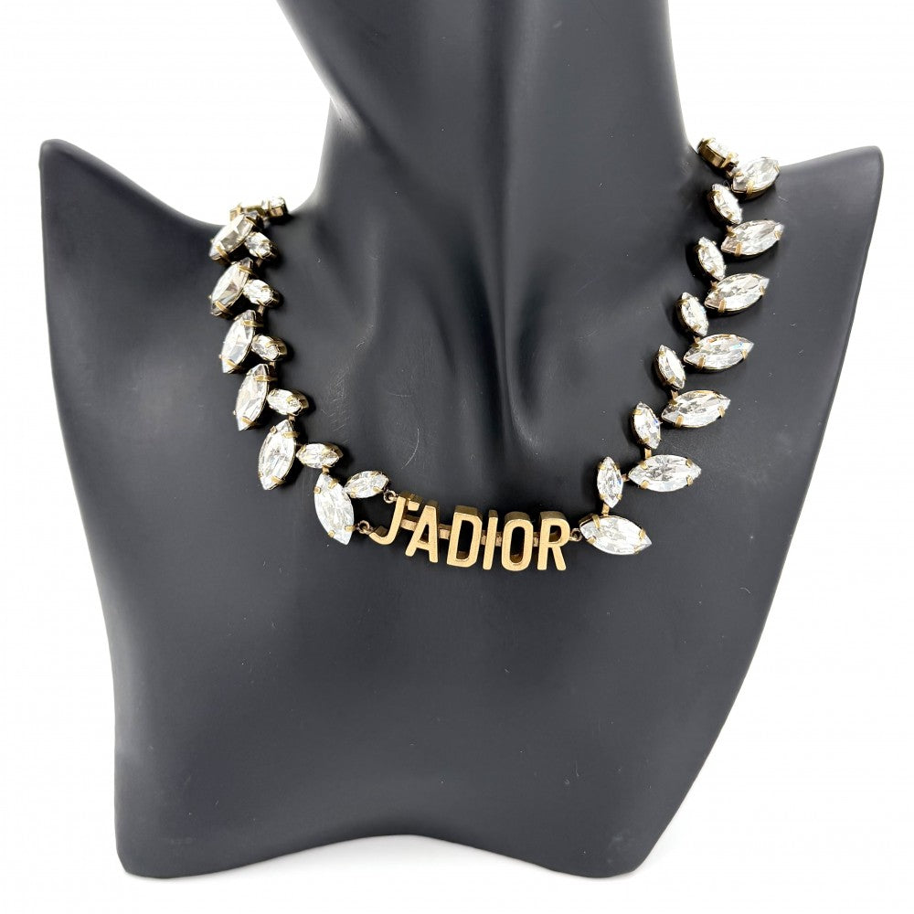 Dior ディオール チョーカー J’ADIOR ネックレス アクセサリー 小物 ラインストーン アンティークゴールド レディース 約36.3g【中古品】