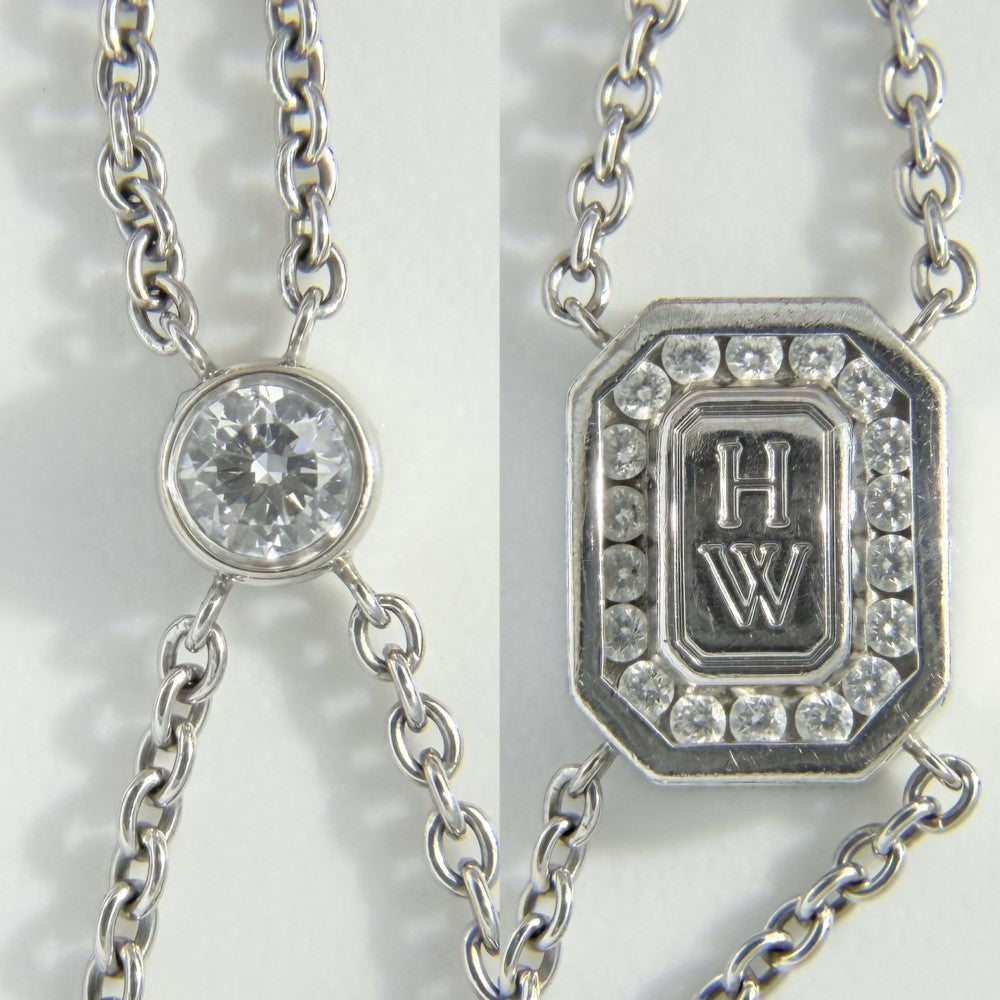 HARRY WINSTON ハリーウィンストン ブレスレット HWロゴ ジュエリー アクセサリー Au750 WG 18金 K18ホワイトゴールド ダイヤモンド シルバー レディース 約5.2g【中古品】