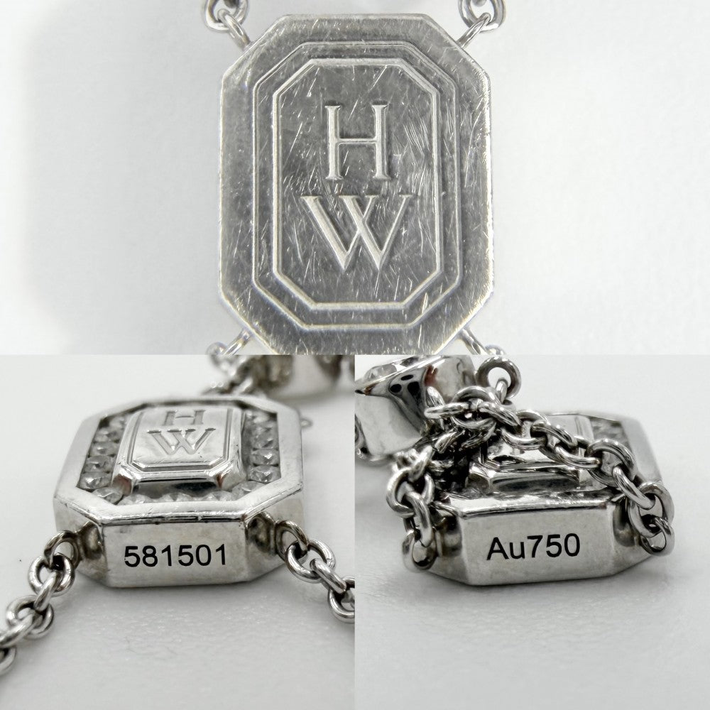 HARRY WINSTON ハリーウィンストン ブレスレット HWロゴ ジュエリー アクセサリー Au750 WG 18金 K18ホワイトゴールド ダイヤモンド シルバー レディース 約5.2g【中古品】