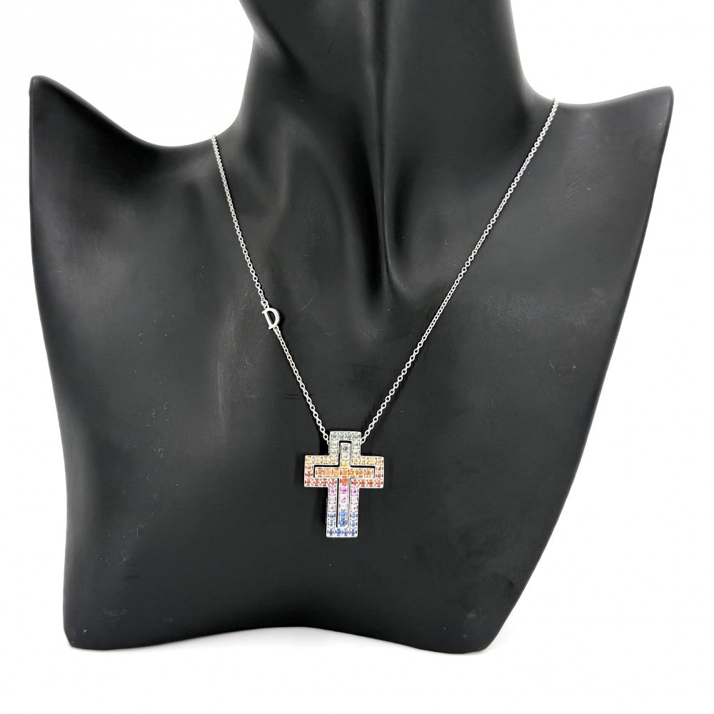 Damiani ダミアーニ ネックレス ベルエポック　Sサイズ クロスモチーフ ペンダント アクセサリー ジュエリー K18ホワイトゴールド レインボーサファイア マルチカラー レディース 約12.2g【中古品】