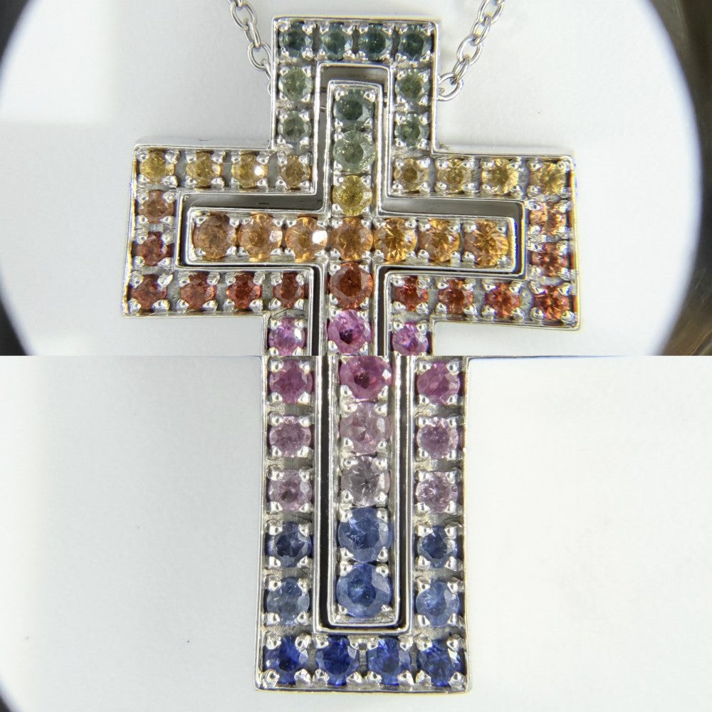 Damiani ダミアーニ ネックレス ベルエポック　Sサイズ クロスモチーフ ペンダント アクセサリー ジュエリー K18ホワイトゴールド レインボーサファイア マルチカラー レディース 約12.2g【中古品】