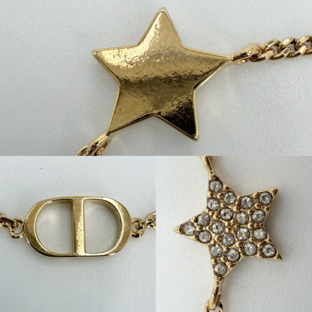 Dior ディオール ネックレス 2連 Petit CD ダブル アクセサリー 星 スター ラインストーン ゴールド レディース 約8.2g【中古品】