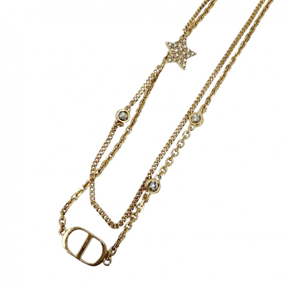 Dior ディオール ネックレス 2連 Petit CD ダブル アクセサリー 星 スター ラインストーン ゴールド レディース 約8.2g【中古品】