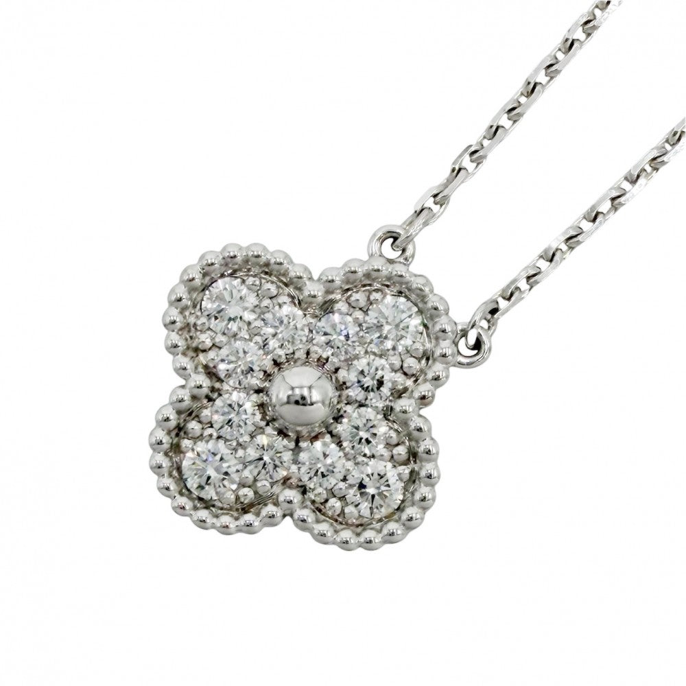 Van Cleef & Arpels ヴァンクリーフ＆アーペル ネックレス ヴィンテージアルハンブラ アクセサリー ジュエリー 18金WG Au750 K18ホワイトゴールド ダイヤモンド12石0.48ct VCARA46100 レディース 約6.1g【中古品】