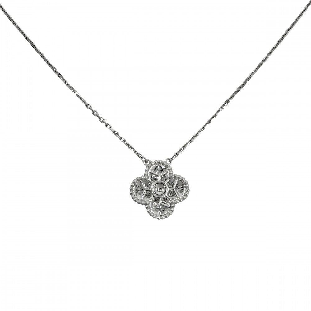 Van Cleef & Arpels ヴァンクリーフ＆アーペル ネックレス ヴィンテージアルハンブラ アクセサリー ジュエリー 18金WG Au750 K18ホワイトゴールド ダイヤモンド12石0.48ct VCARA46100 レディース 約6.1g【中古品】