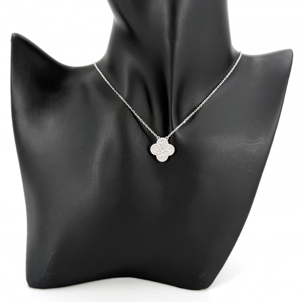 Van Cleef & Arpels ヴァンクリーフ＆アーペル ネックレス ヴィンテージアルハンブラ アクセサリー ジュエリー 18金WG Au750 K18ホワイトゴールド ダイヤモンド12石0.48ct VCARA46100 レディース 約6.1g【中古品】
