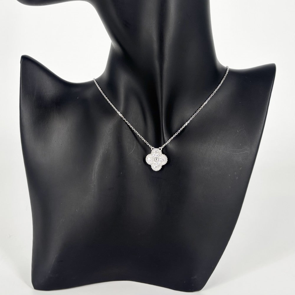 Van Cleef & Arpels ヴァンクリーフ＆アーペル ネックレス ヴィンテージアルハンブラ アクセサリー ジュエリー 18金WG Au750 K18ホワイトゴールド ダイヤモンド12石0.48ct VCARA46100 レディース 約5.4g【中古品】